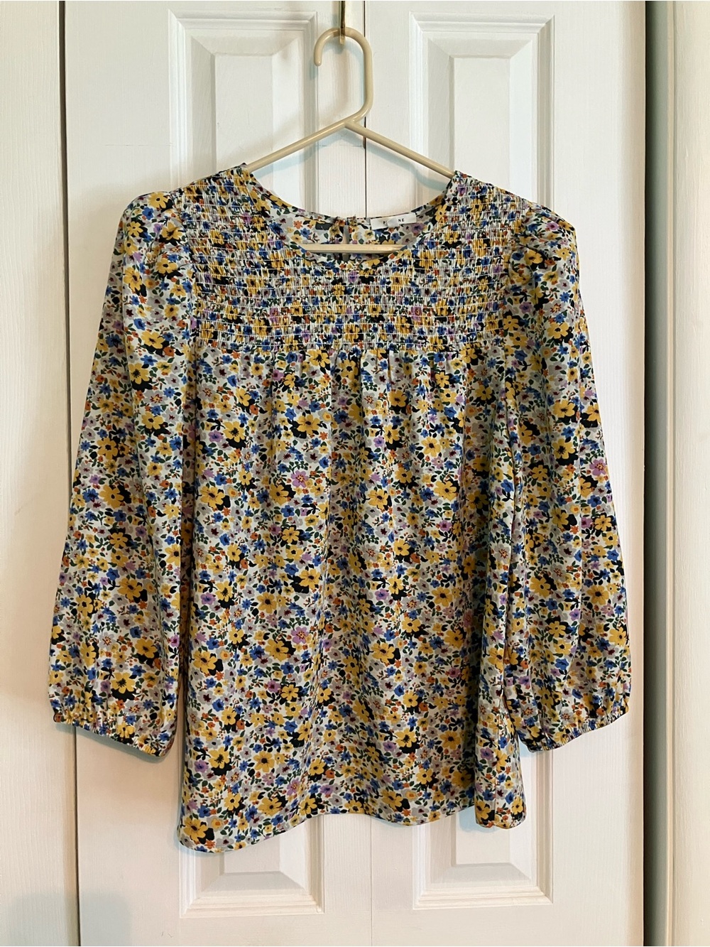 Floral Smocked Yoke Blouse - Yellow Multi-Color